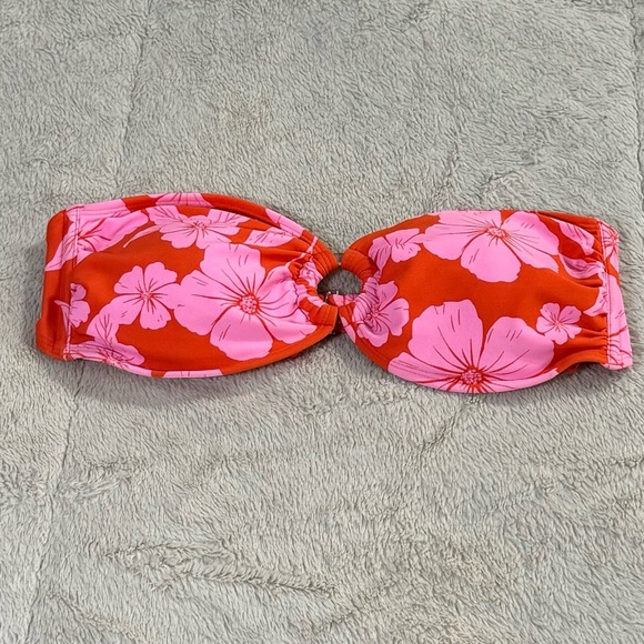 Wild Fable Women’s Orange & Pink Hibiscus Print Bikini Swim‎ Top Size Medium - Picture 1 of 4